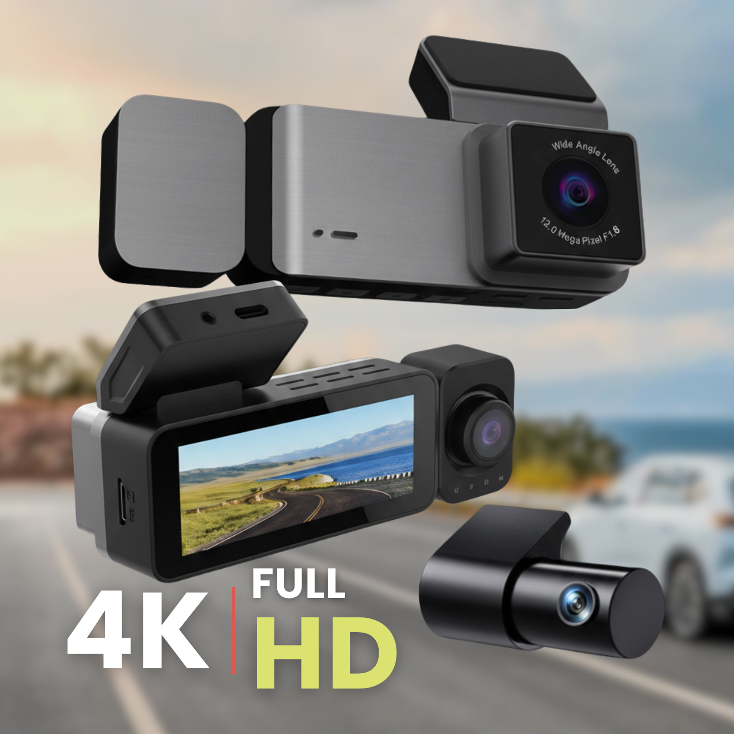 Cámara de Seguridad Vehicular 4k Ultra HD Super Night Vision con Cámara Interior y posterior (3 canales)